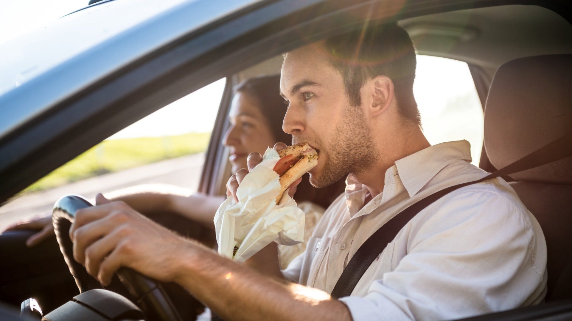 man who eats almost every meal in his car and tolerates discomfort without overreacting