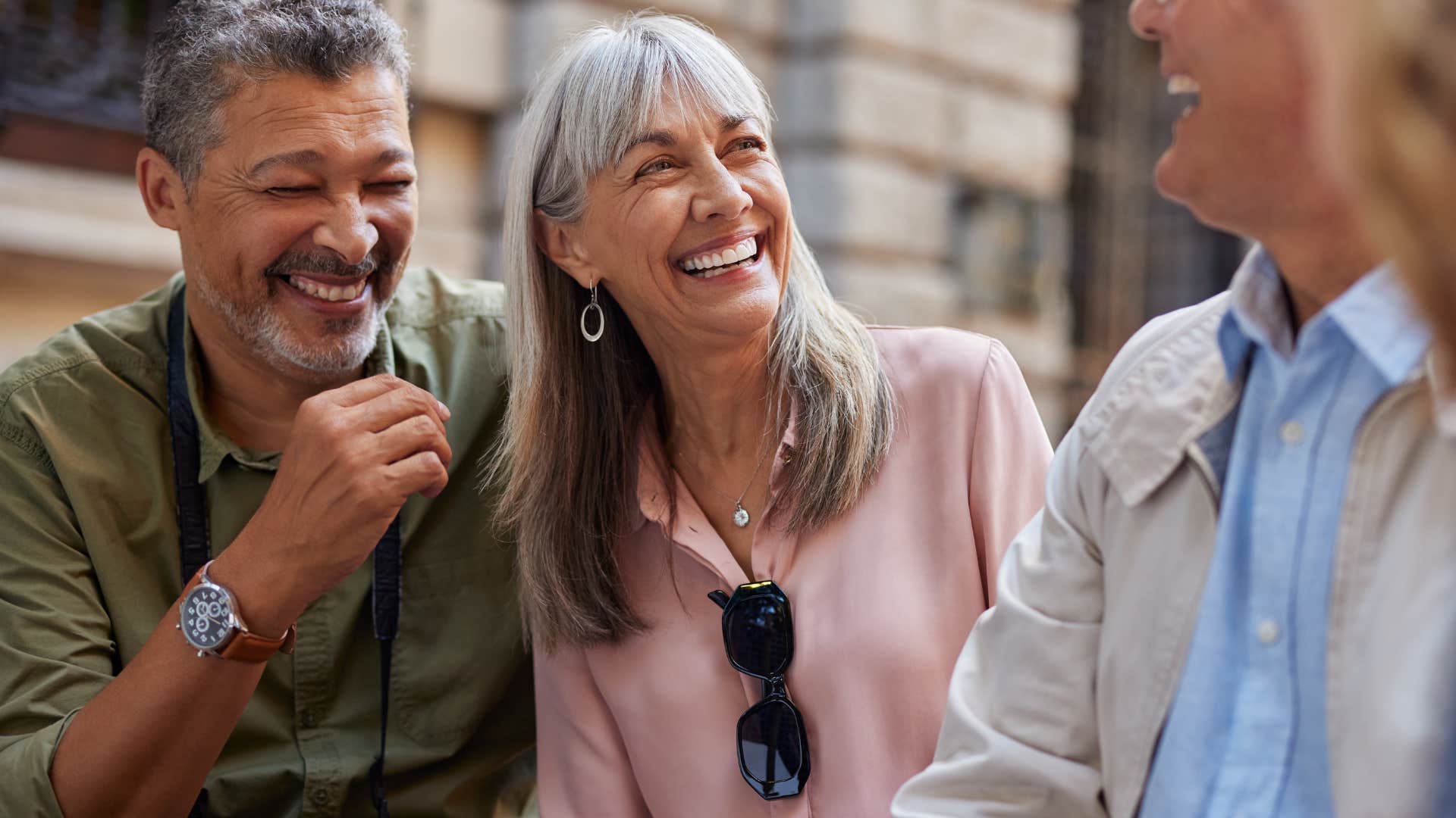 empathic woman talking to new friends