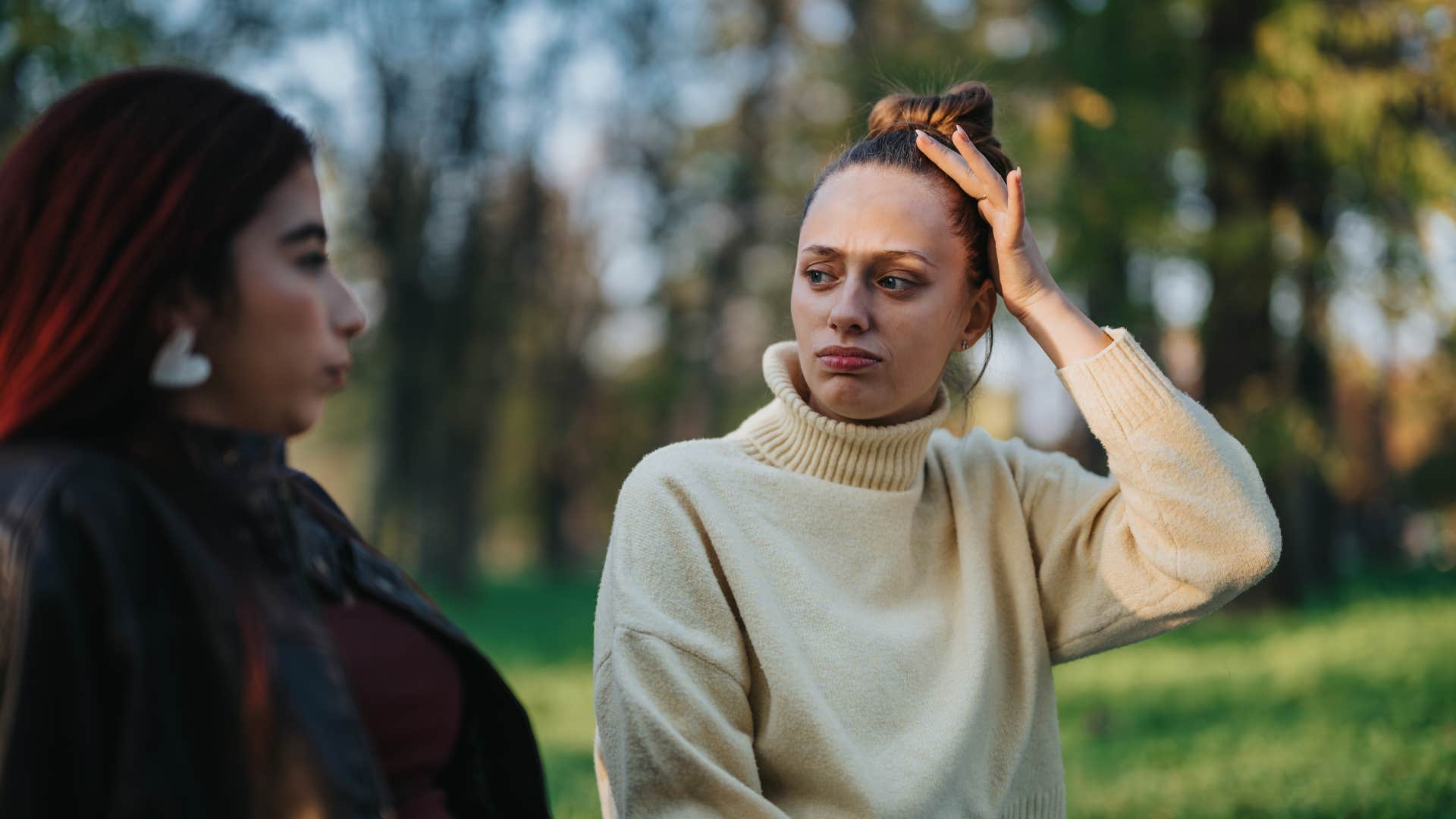woman secretly out to get friend about to say no offense
