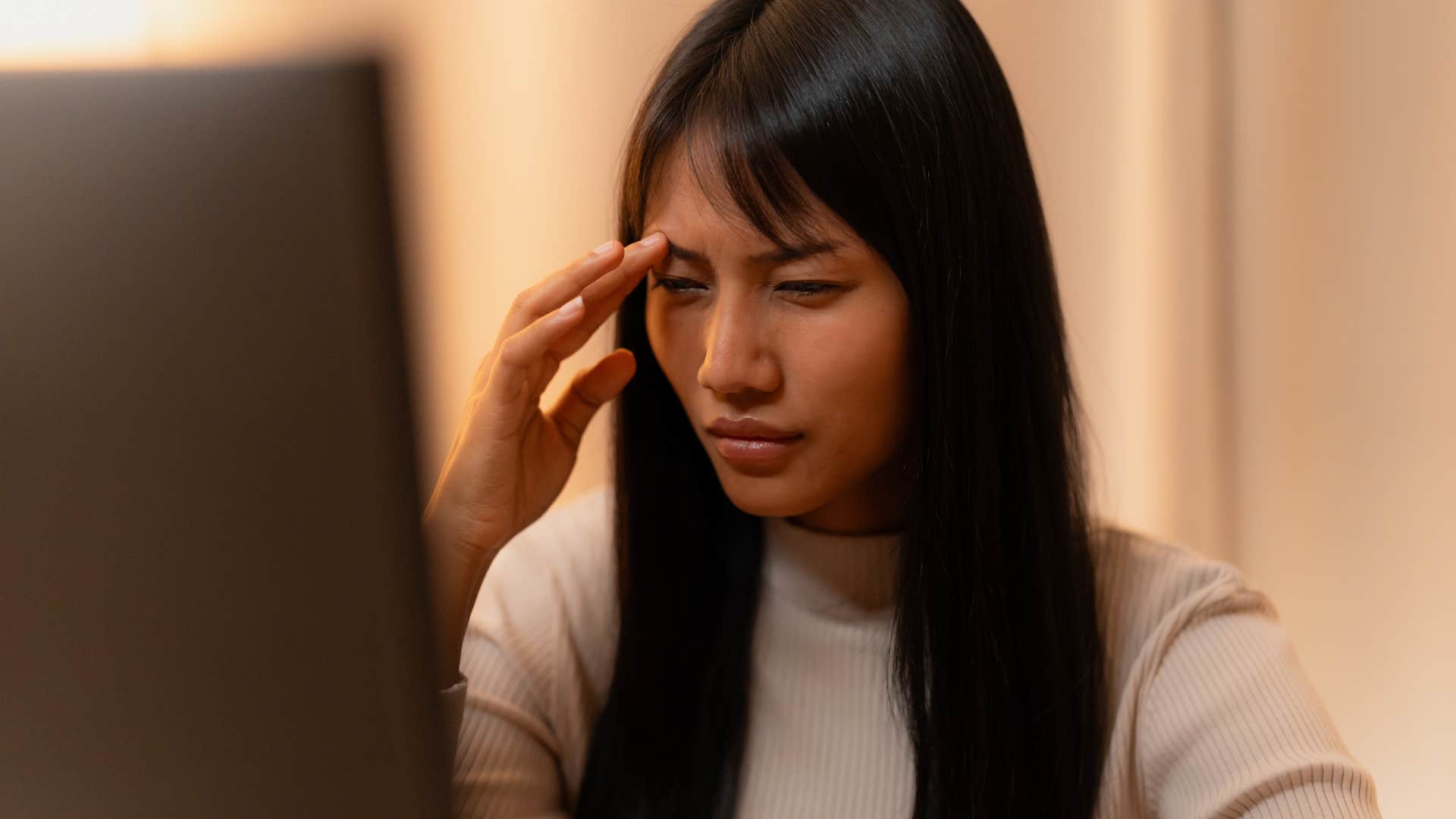 woman who struggles to switch into personal mode overthinking at night