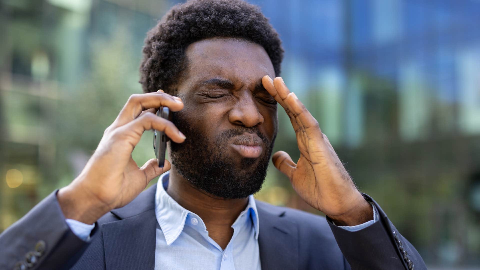 Man saying "I can't relax until I know" on the phone.