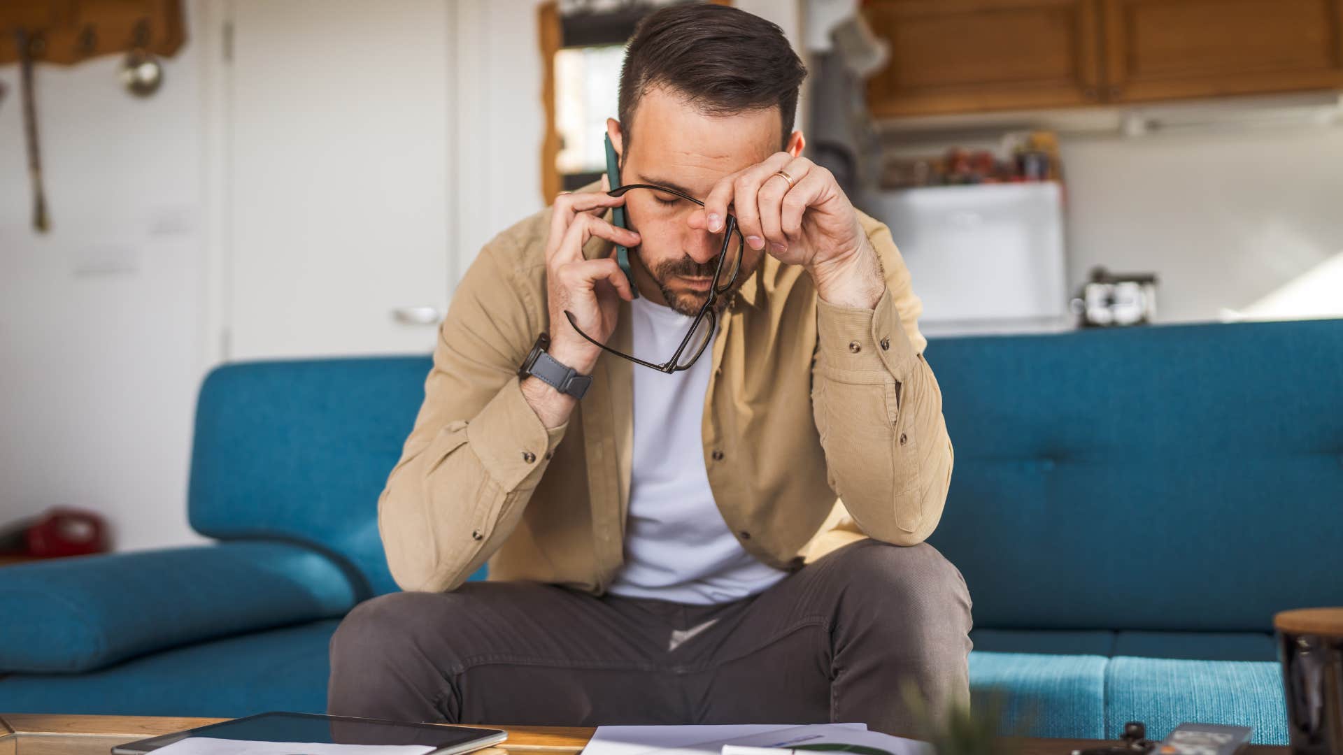 Man saying "Do you think that sounded weird?" on the phone.