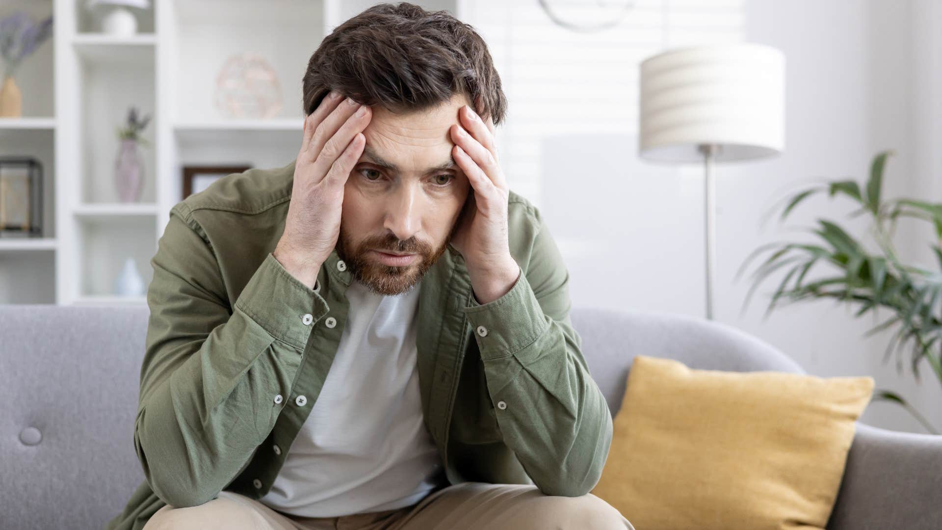 impulsive and reactive man thinking at home