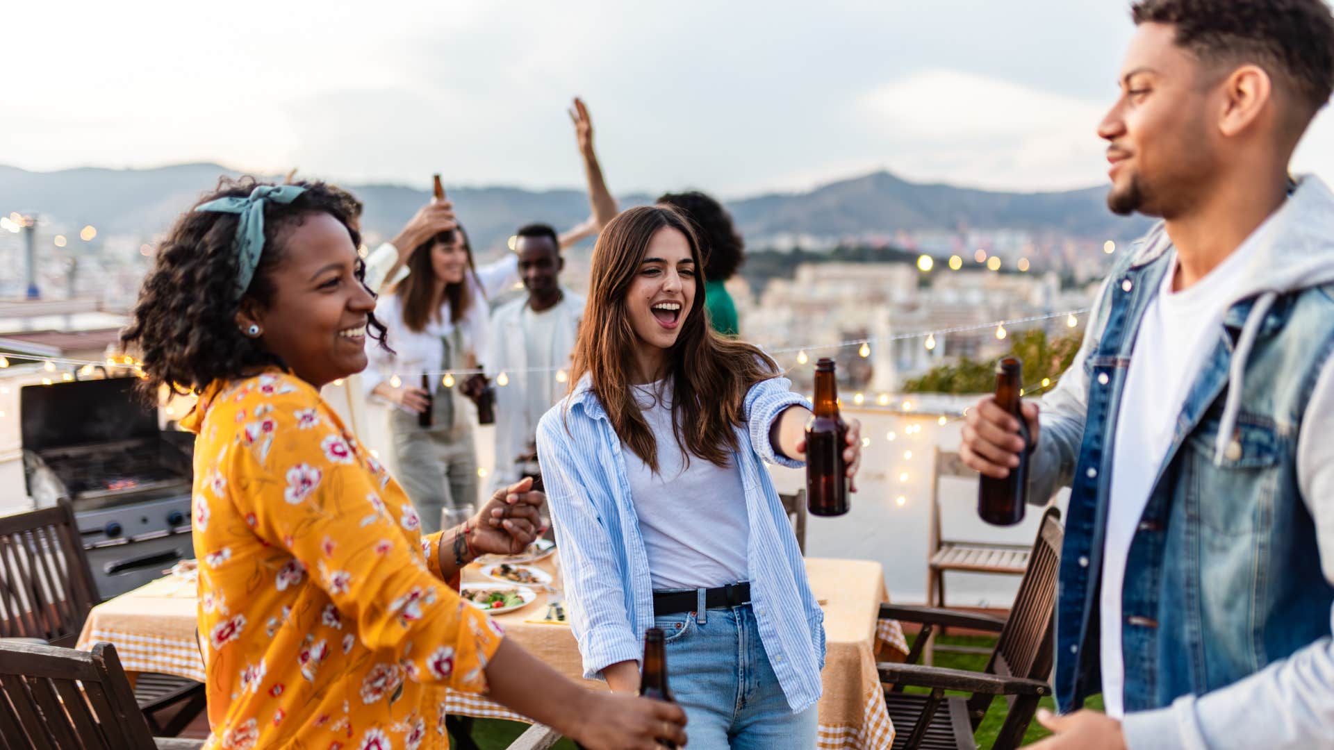 Dancing friends look for fun showing self-worth tied to relationship
