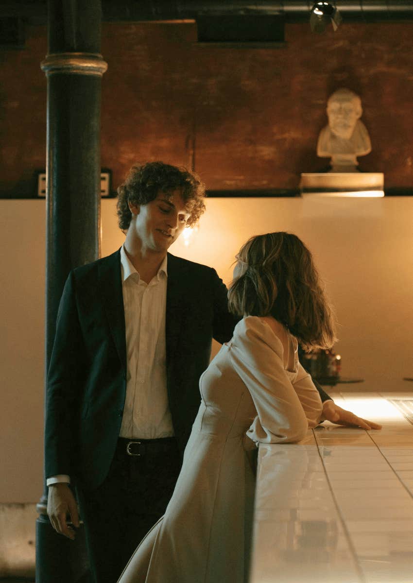 playful man flirting with woman