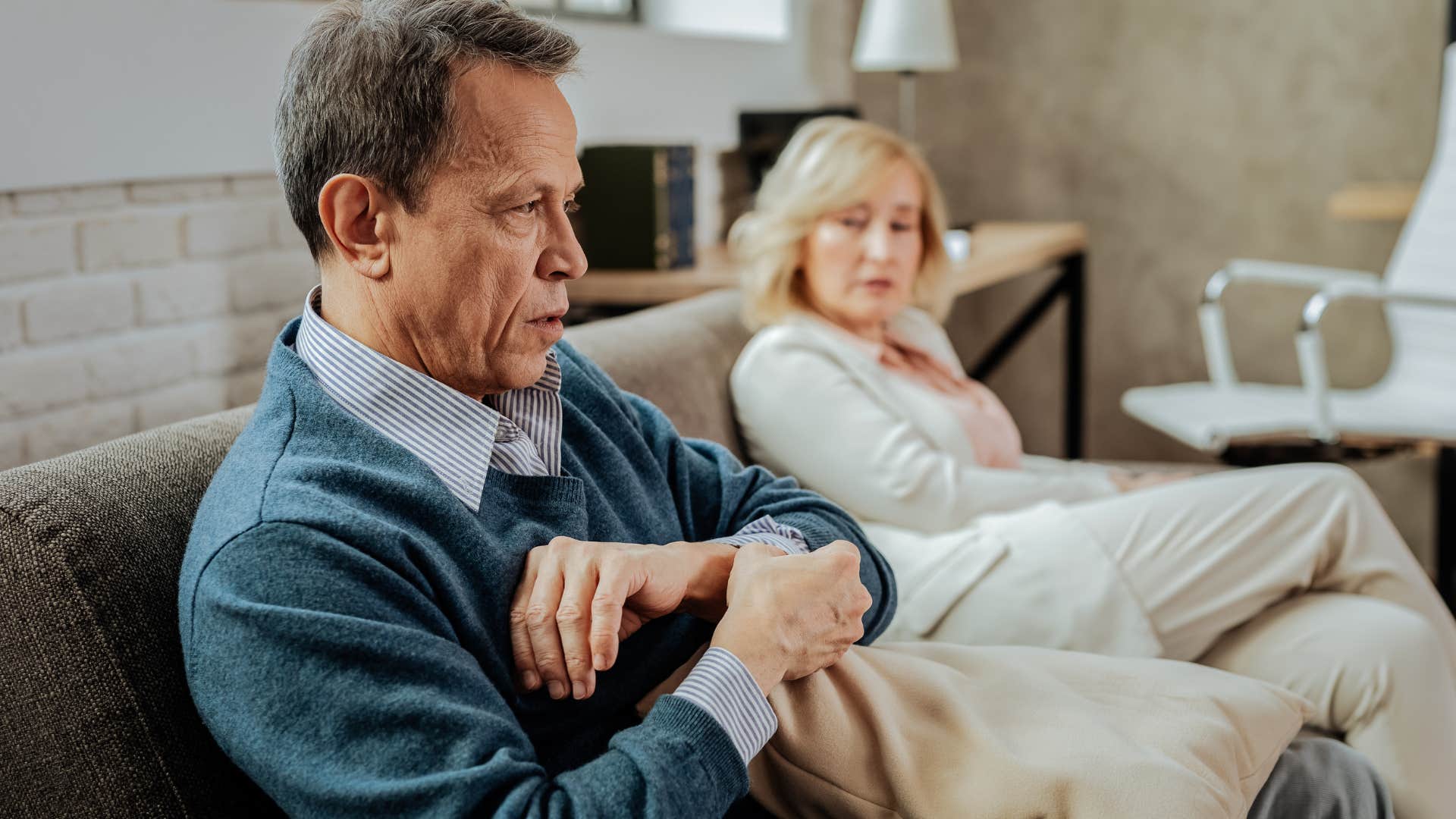 woman saying he's a little rough around the edges to her husband