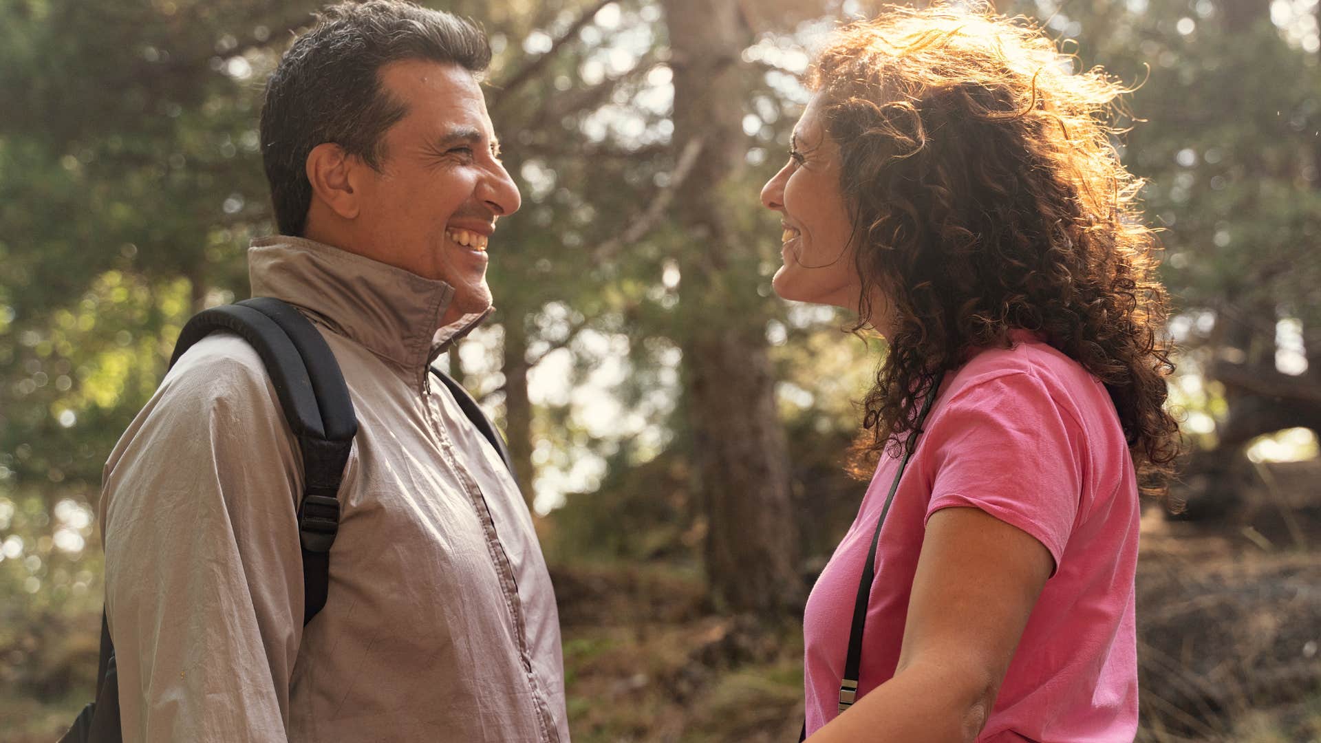 husband being a great listener when talking to his wife outside