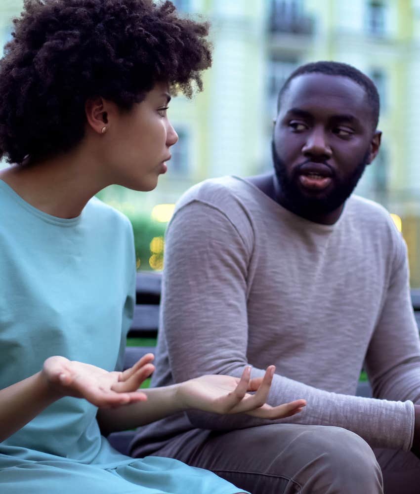 Unhappy couple disagree showing habit hurts trust