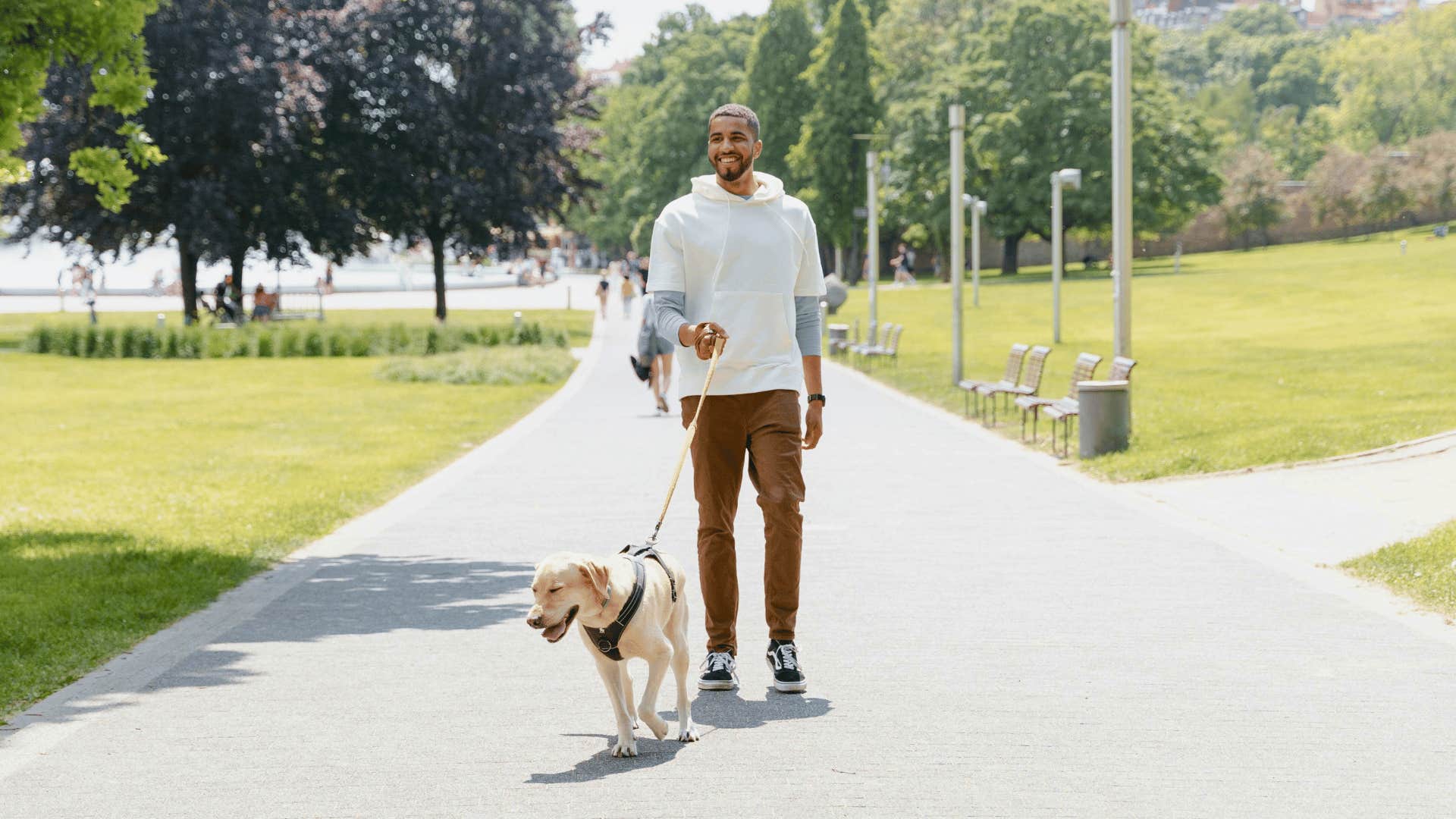 man stepping outside and going for walk to feel less overwhelmed