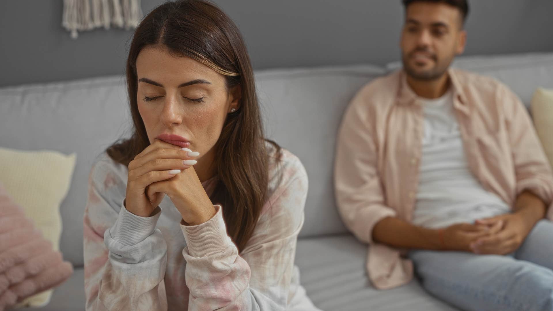 woman not feeling safe in her marriage turned away from husband