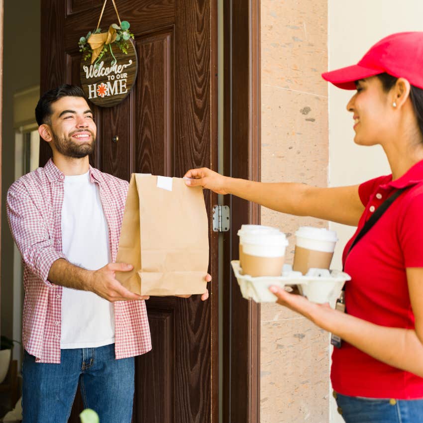 man getting delivery service food made life better since 1990s