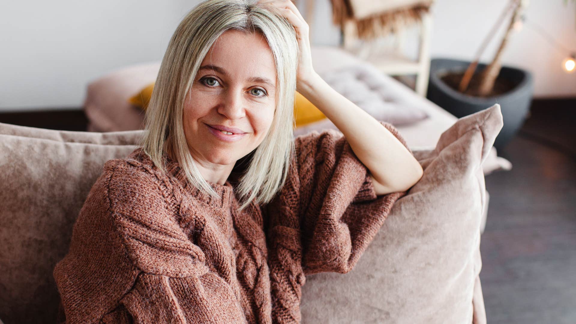 older woman who's comfortable with silence resting at home