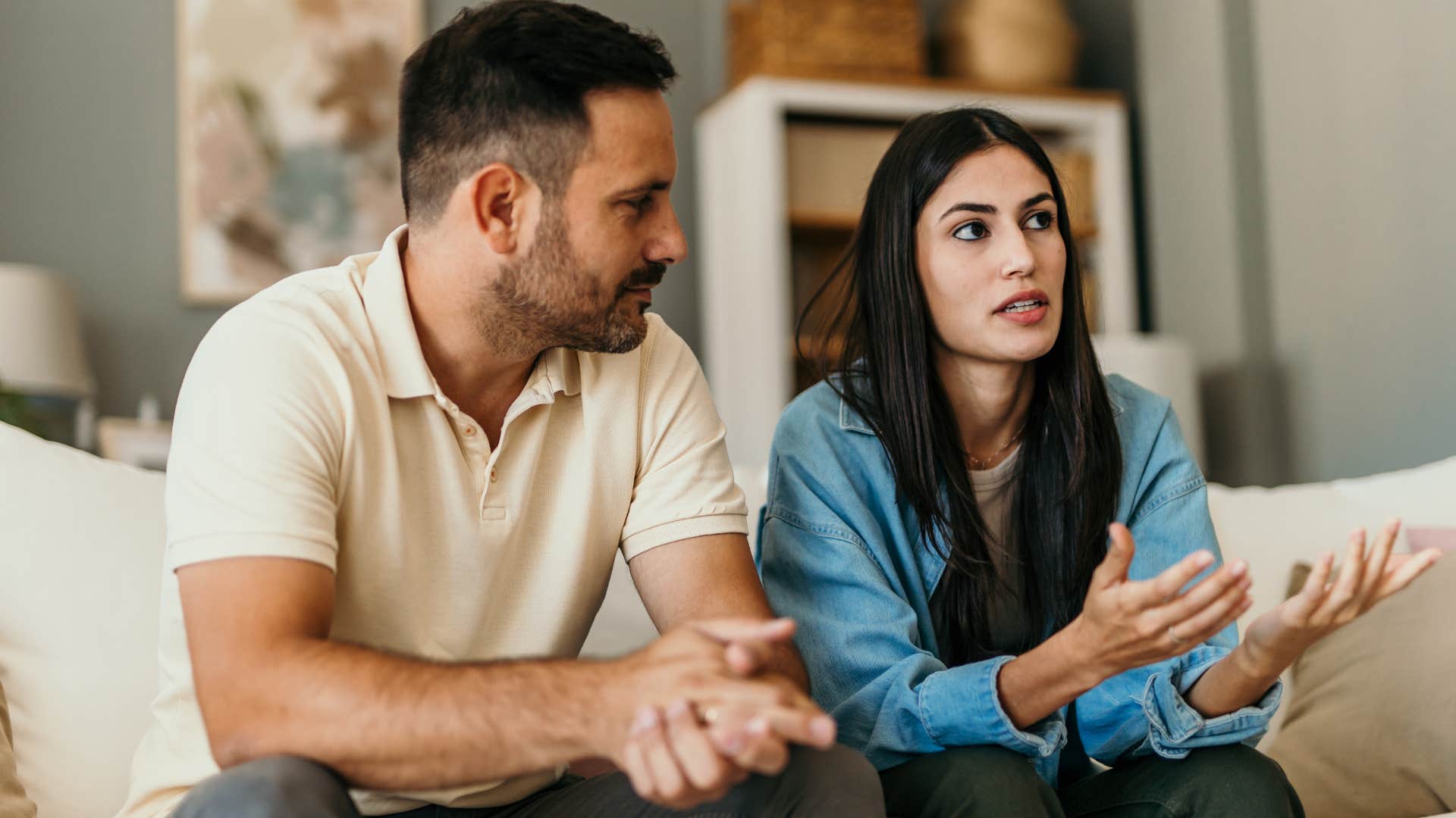 cold-hearted woman saying this conversation is so pointless to her partner