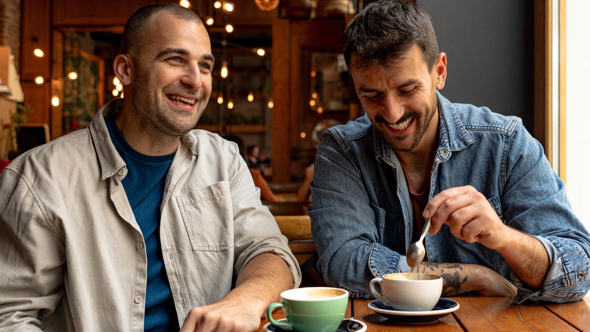 man speaking kindly about his partner to friend