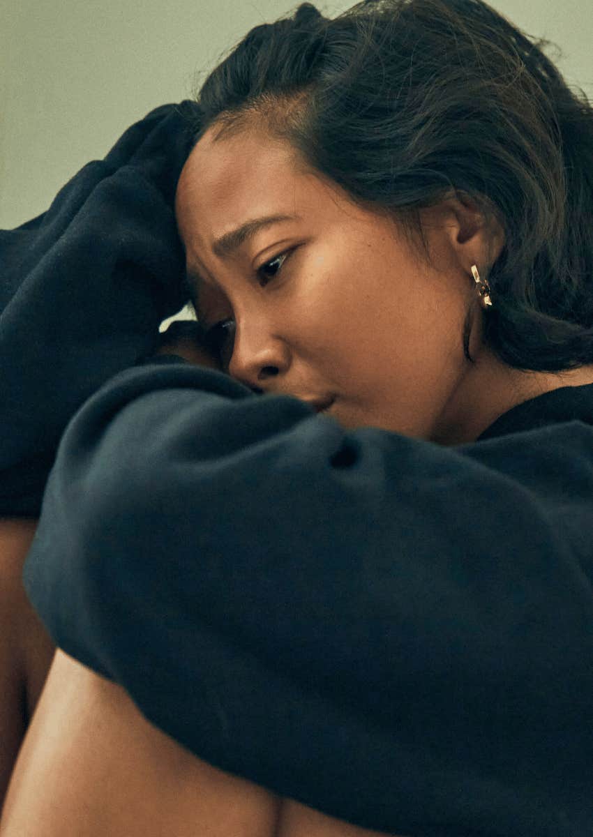 upset woman realizing she can't win her ex back