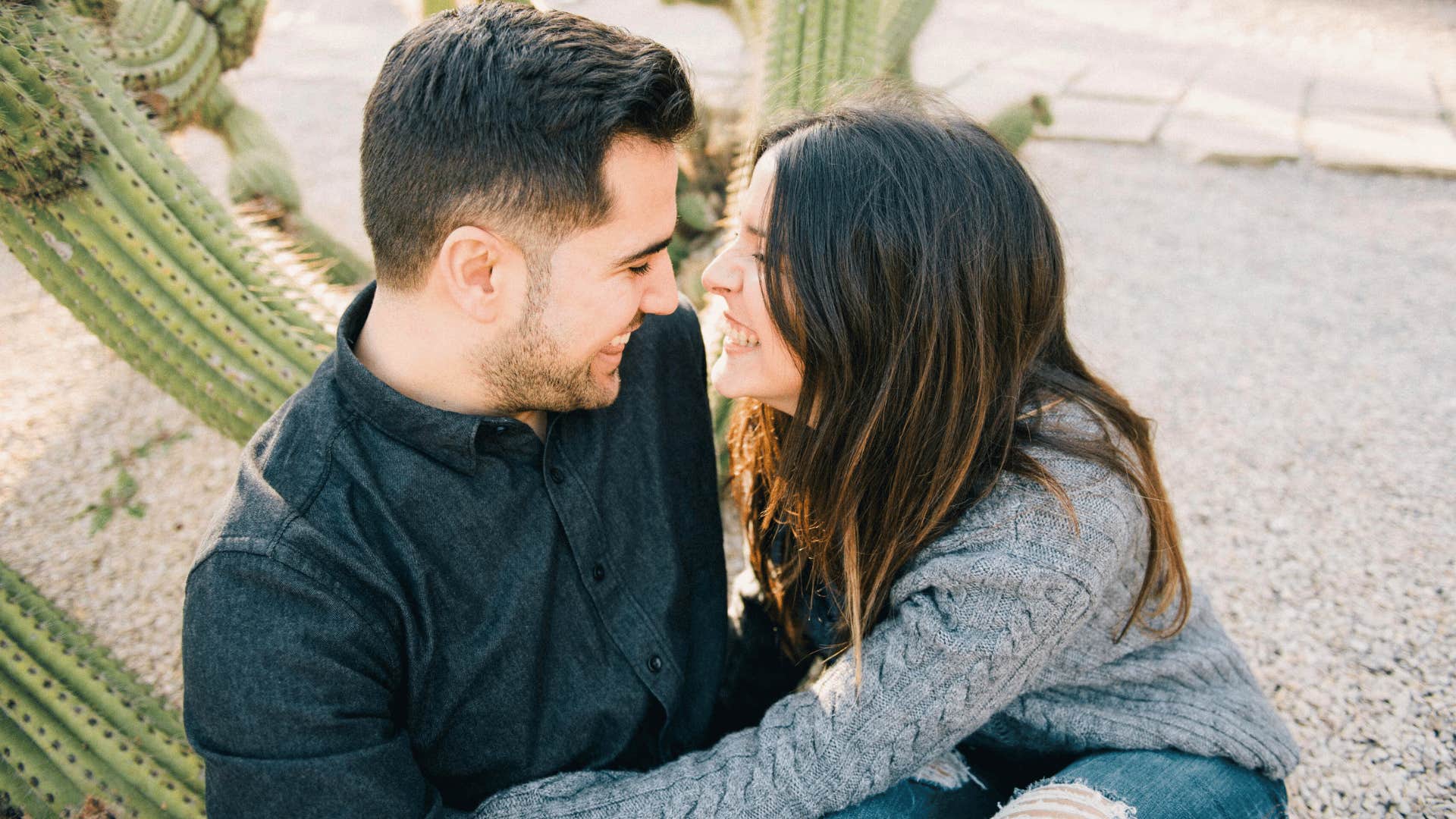 woman making a man feel something by making better eye contact