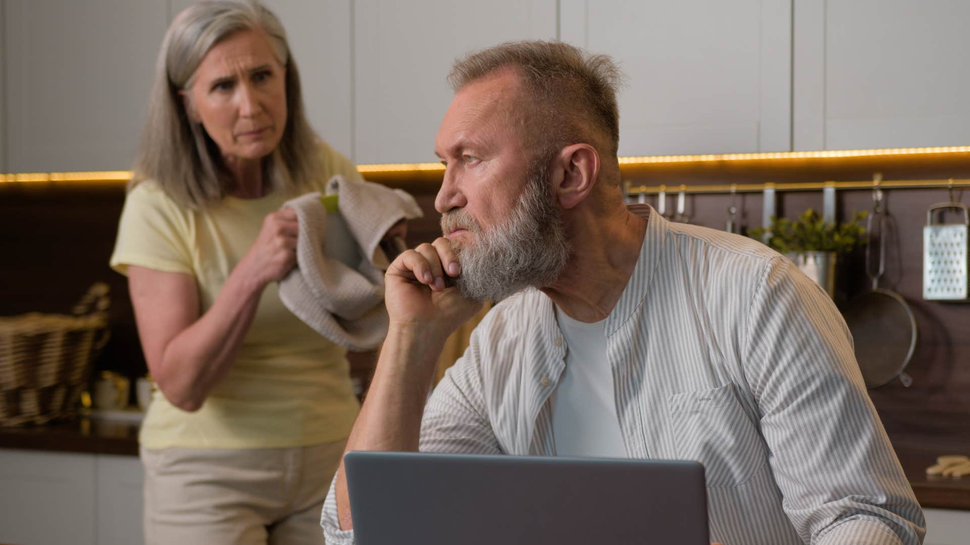 man who has stopped expressing an interest in his wife's life