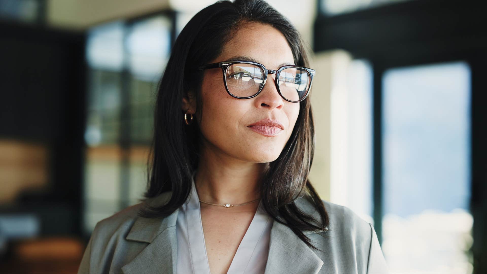 confident woman is calm showing peaceful being alone