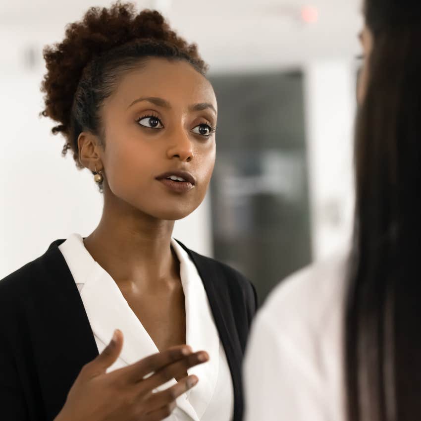 Woman saying it made me stronger to a co-worker