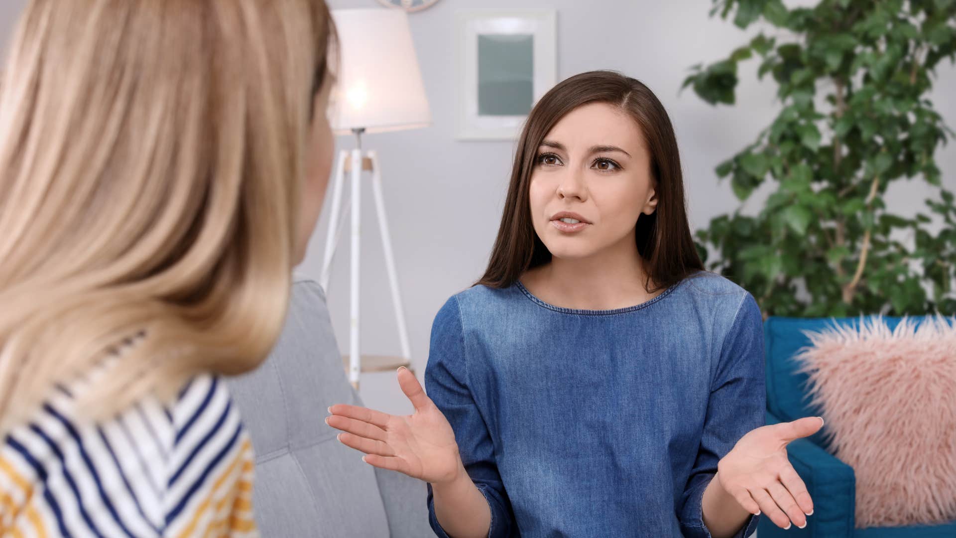 woman in tense conversation with friend not arguing for respect