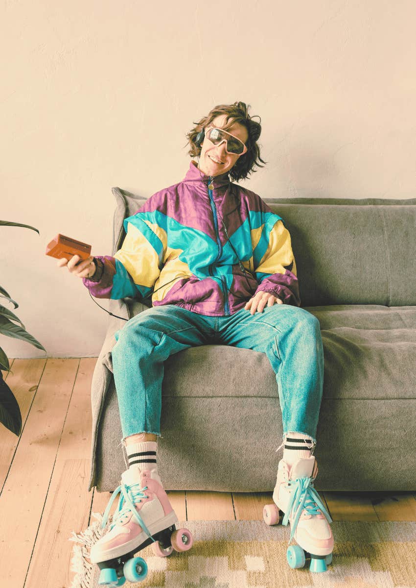 young man in 1980s roller skates