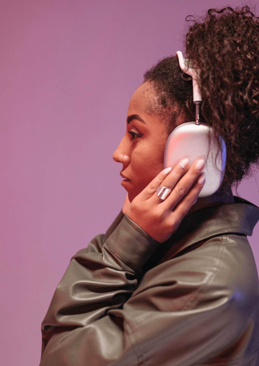 young woman wearing headphones