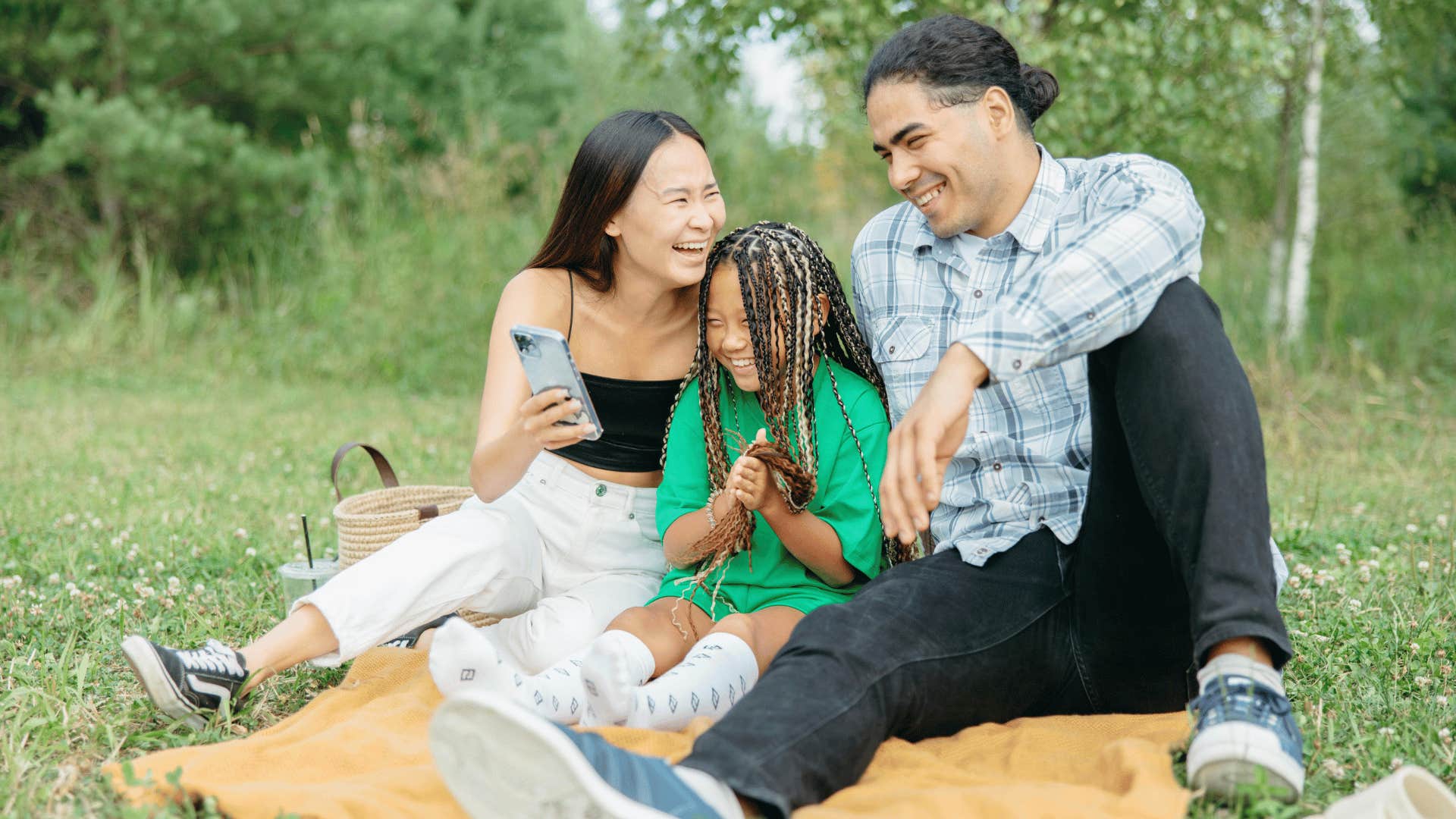 blended family good relationship spending time outdoors together