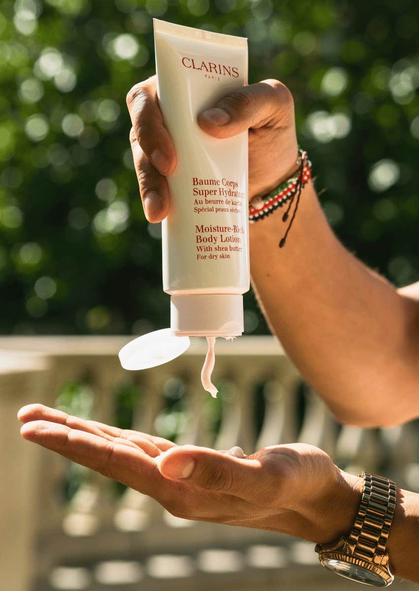 body lotion squeezed onto palm