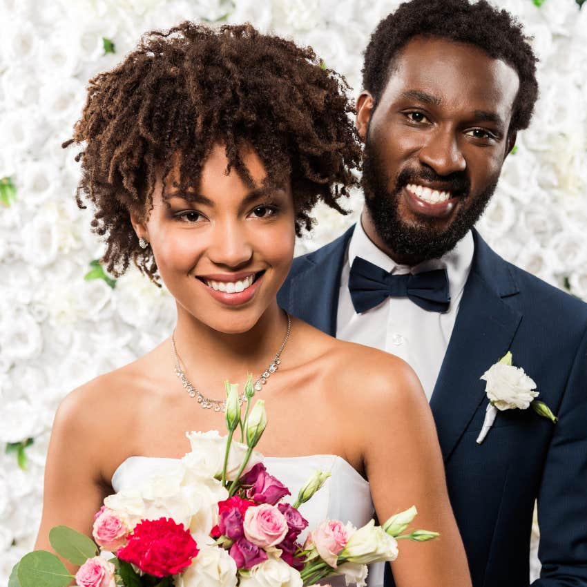 bride smiling after refusing specific wedding vows because they were outdated