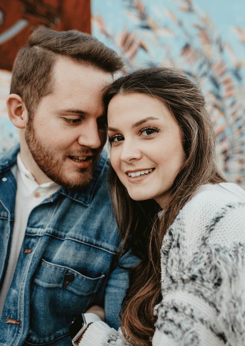 couple in love hugging each other close
