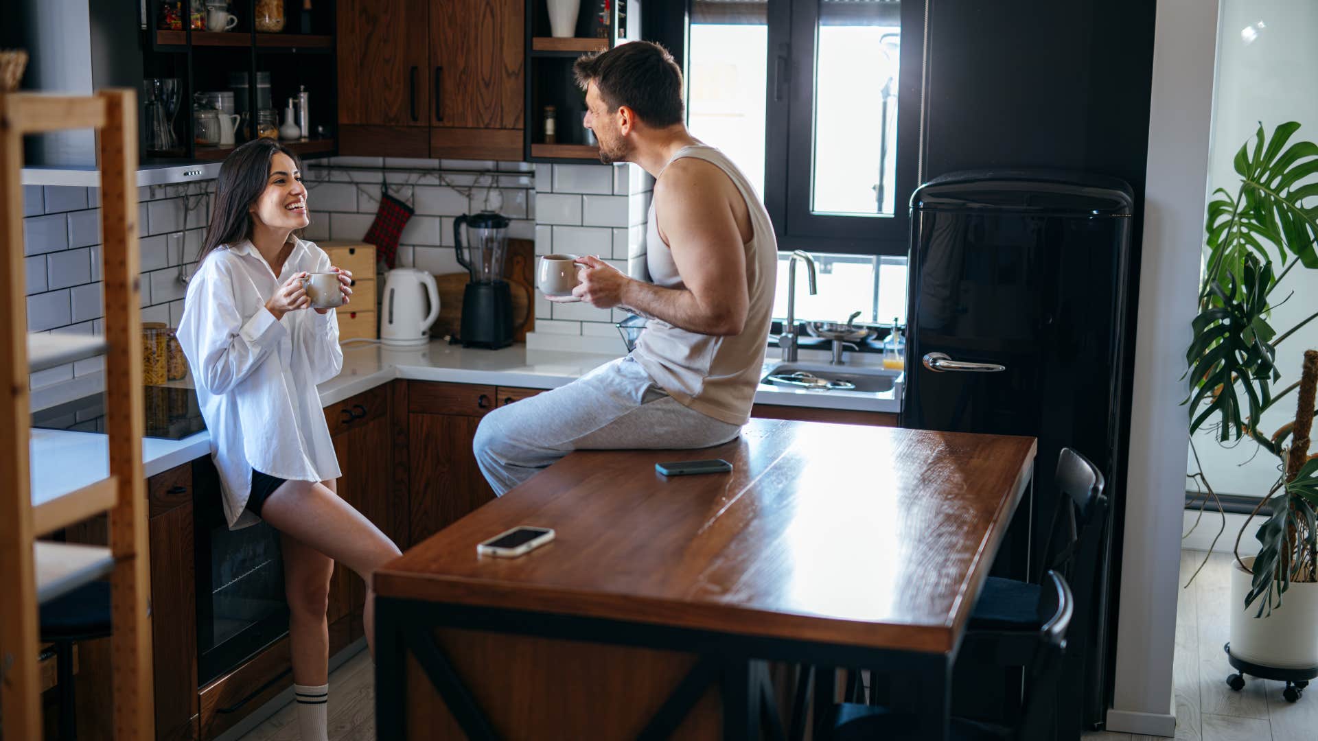 couple who knows how to find productive alone time takes advantage of quiet early mornings