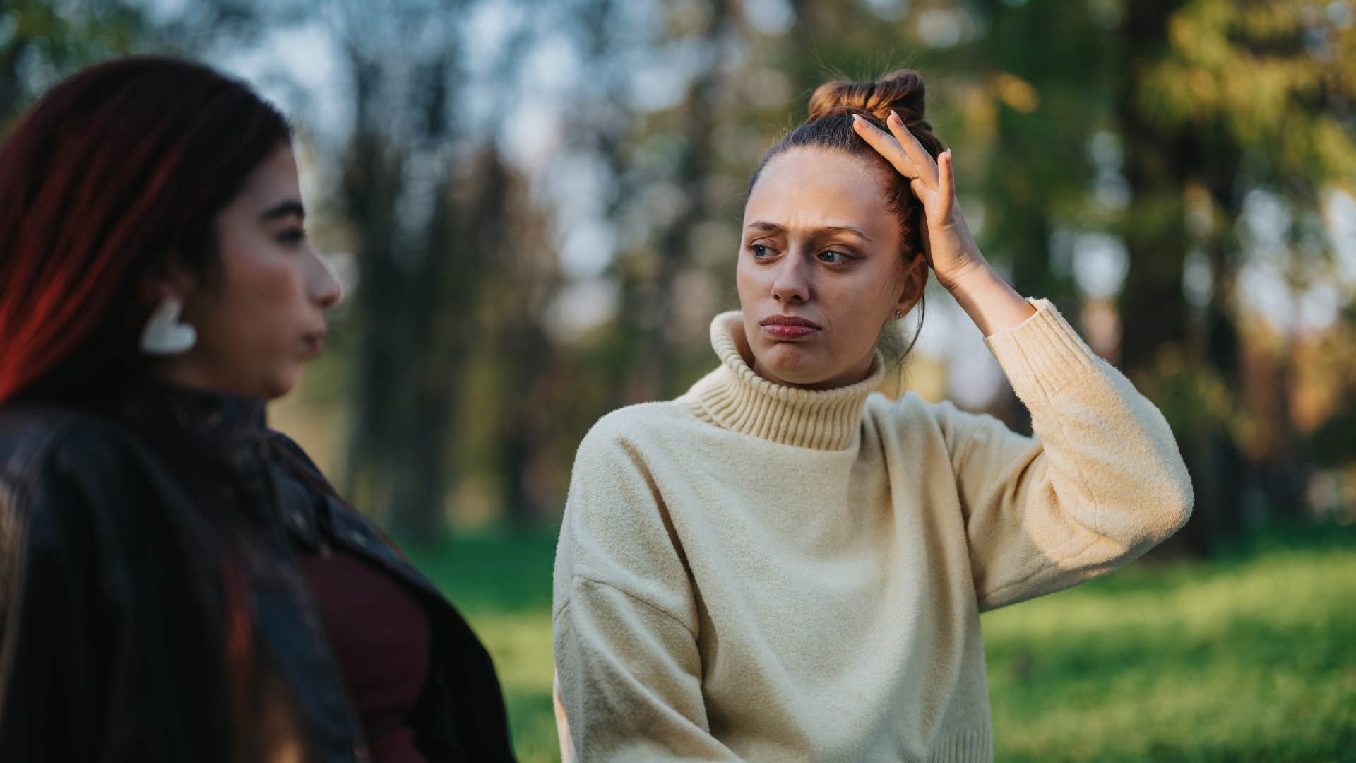 grown adult woman handling conflict directly with friend
