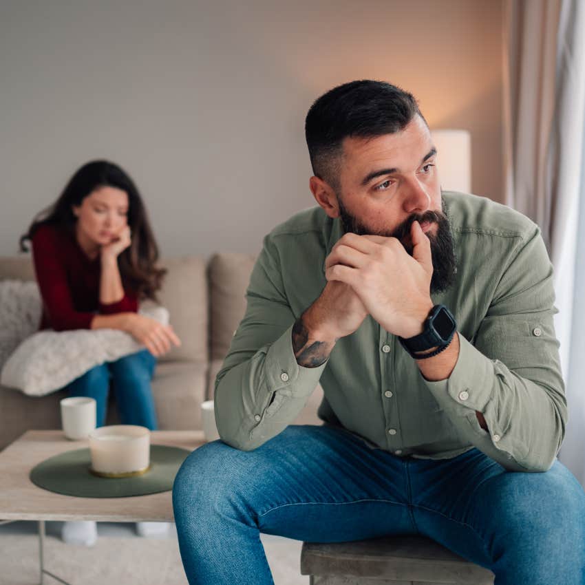 narcissistic man making woman upset at home by dictating the mood