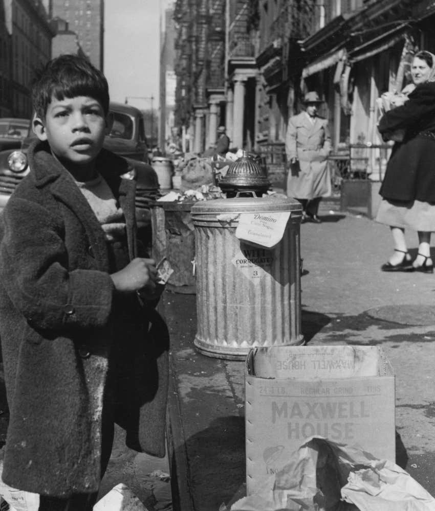 vintage image of 1950s child on city street
