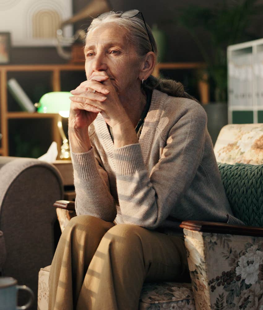 rerited person sits and thinks deeply showing new identity struggle