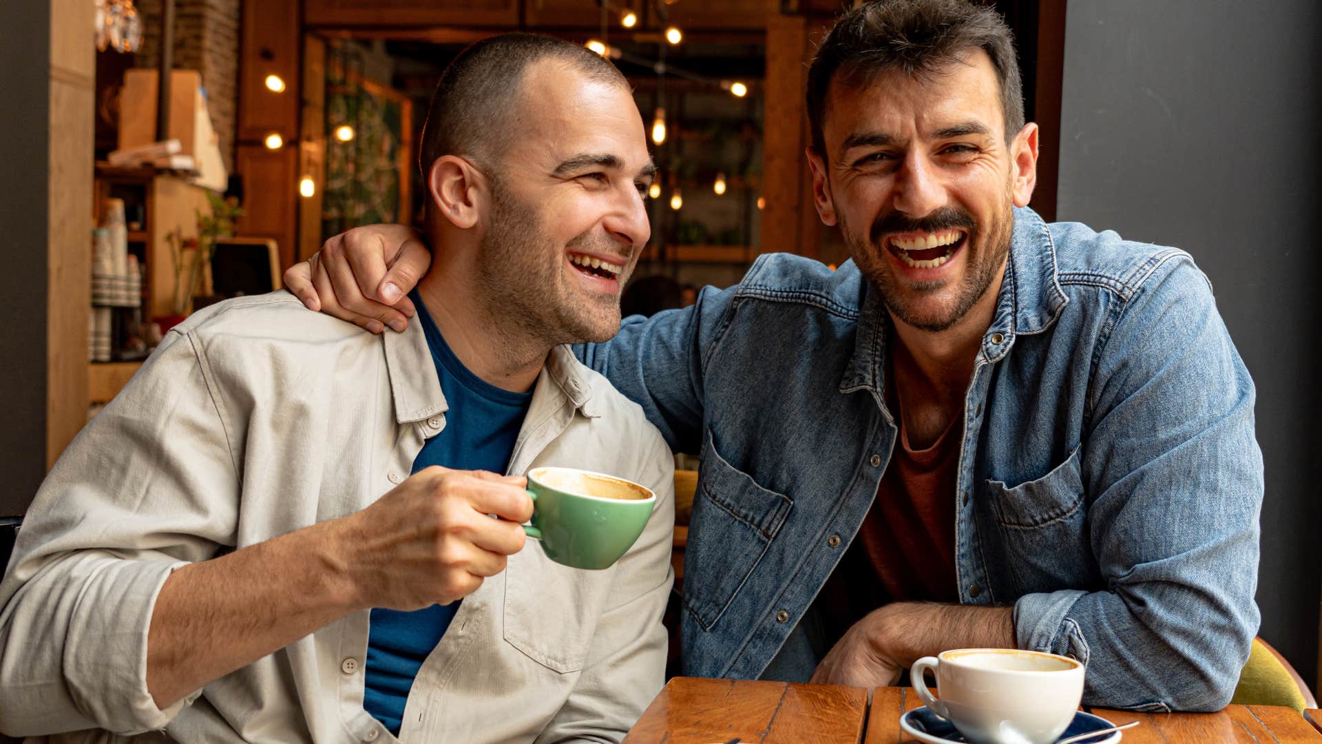 Man who puts effort into male friendships hugging his friend.