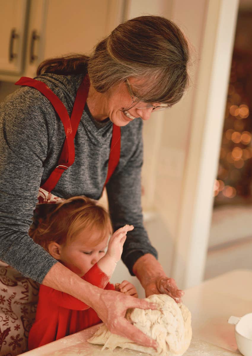 grandma spending time with her grandchild in the kitchen