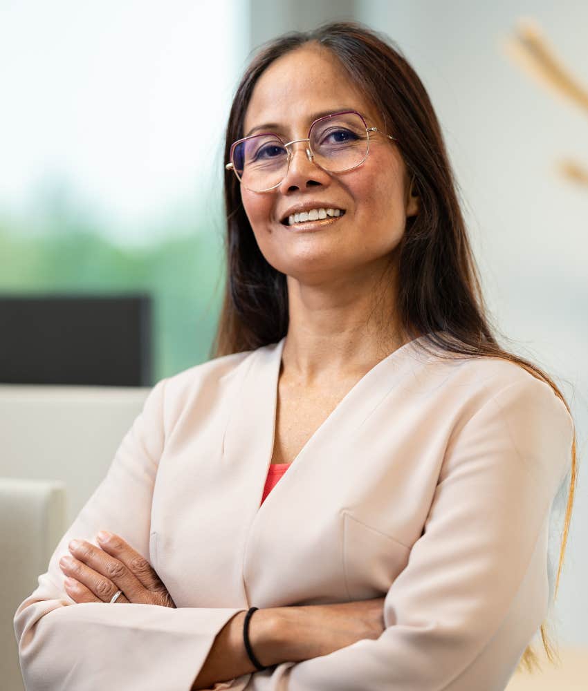 Confident person smiles showing control of resistance
