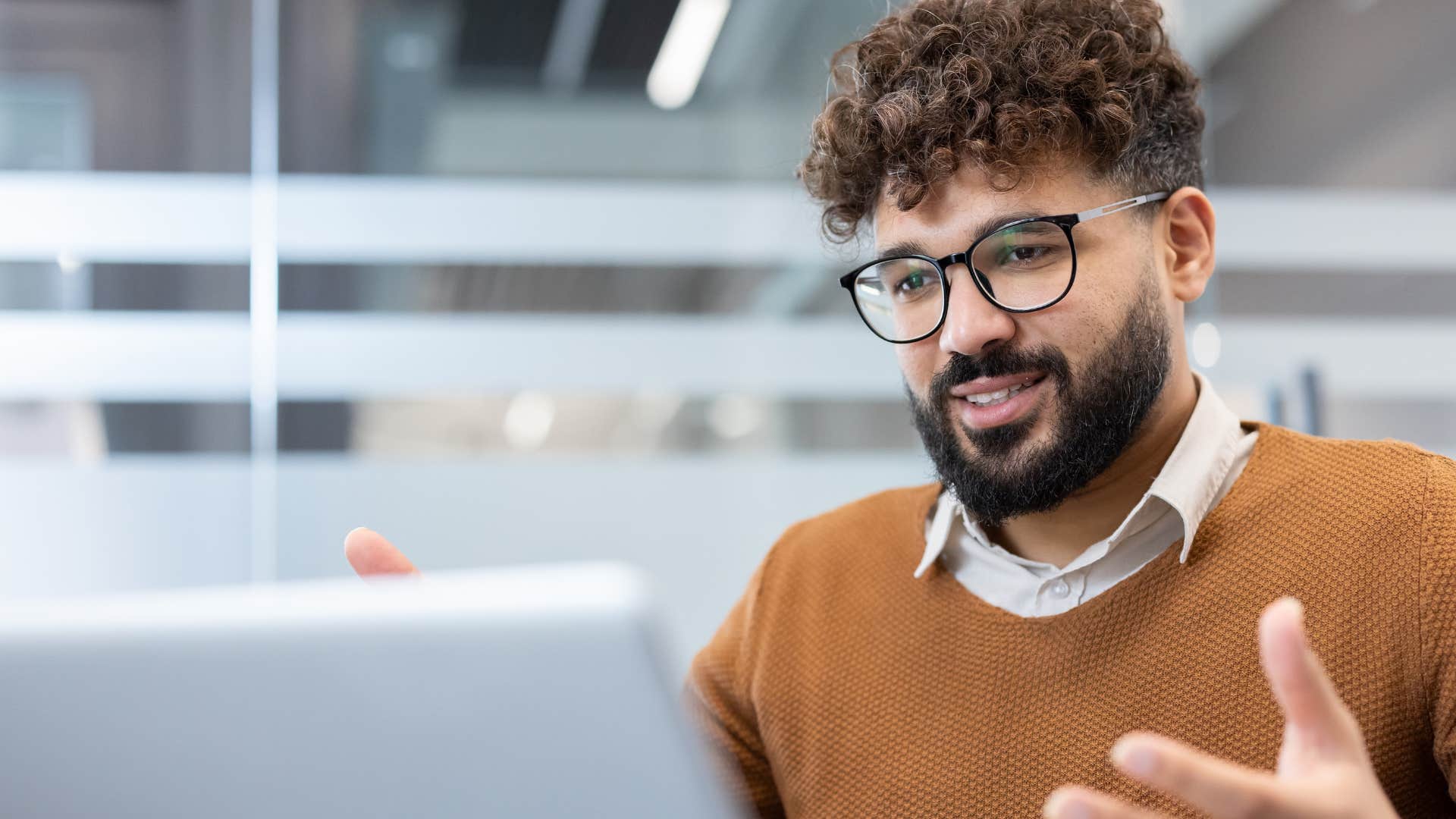 high-iq man at work thinking that's interesting but why