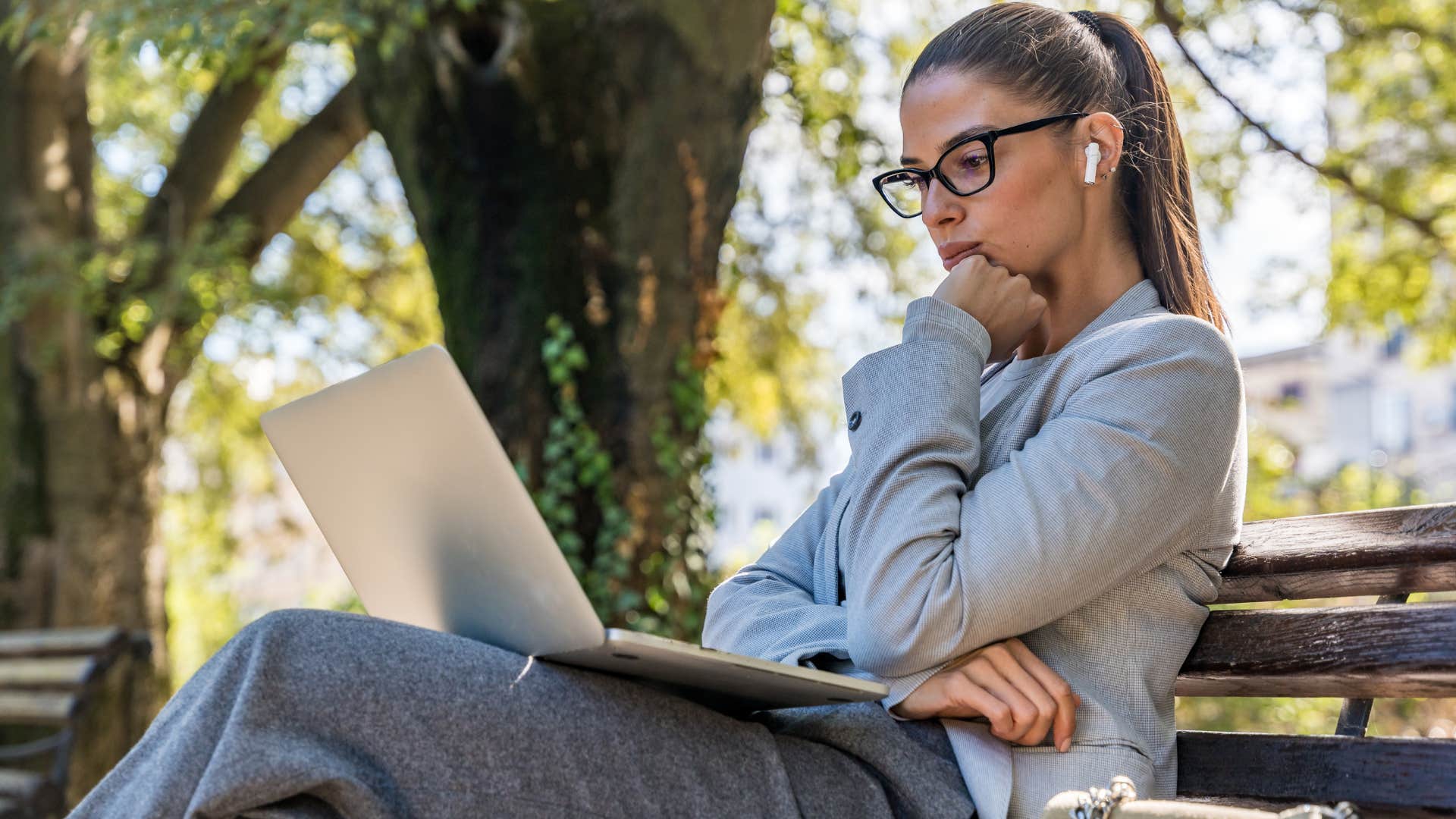 Woman who's self-assured about what they need working outside.