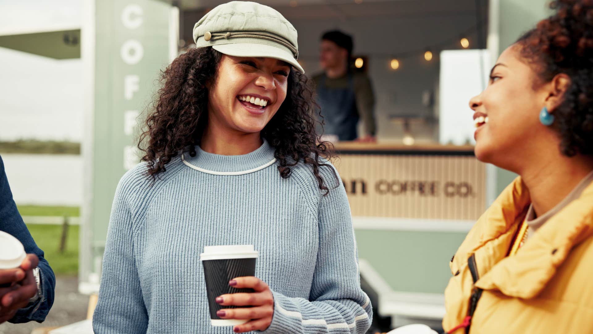 woman appreciating social etiquette talking to friend
