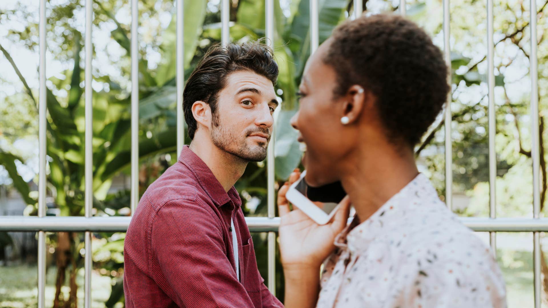 man who feels uncomfortable when people stand too close in line aware of woman's boundaries