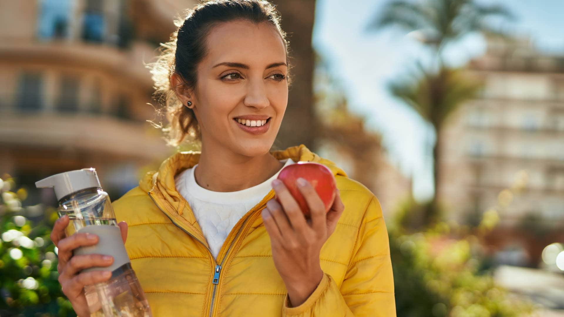 woman eating unwashed produce 
