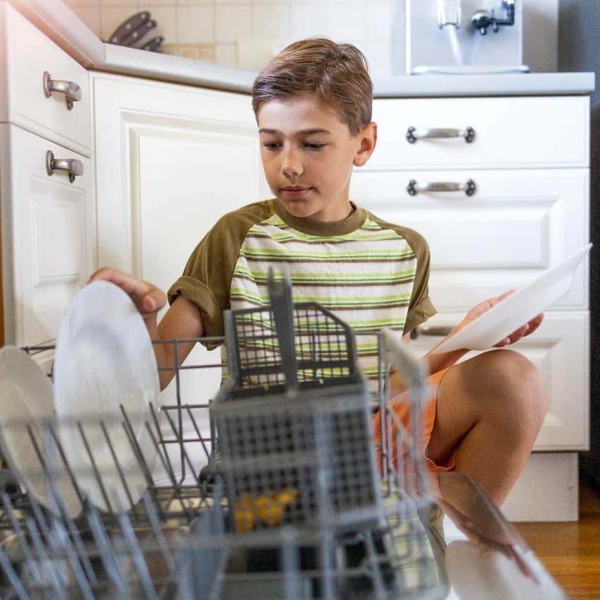 boy learning empathy by being forced to do chores which will help him become successful adult