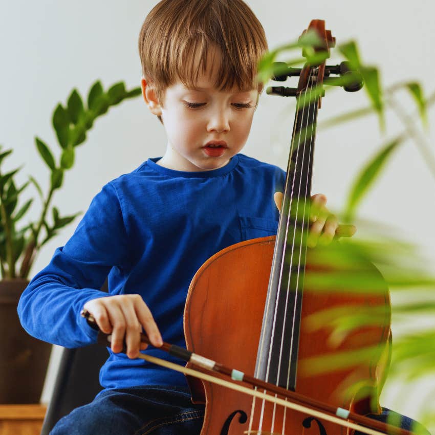 Child practicing a musical instrument