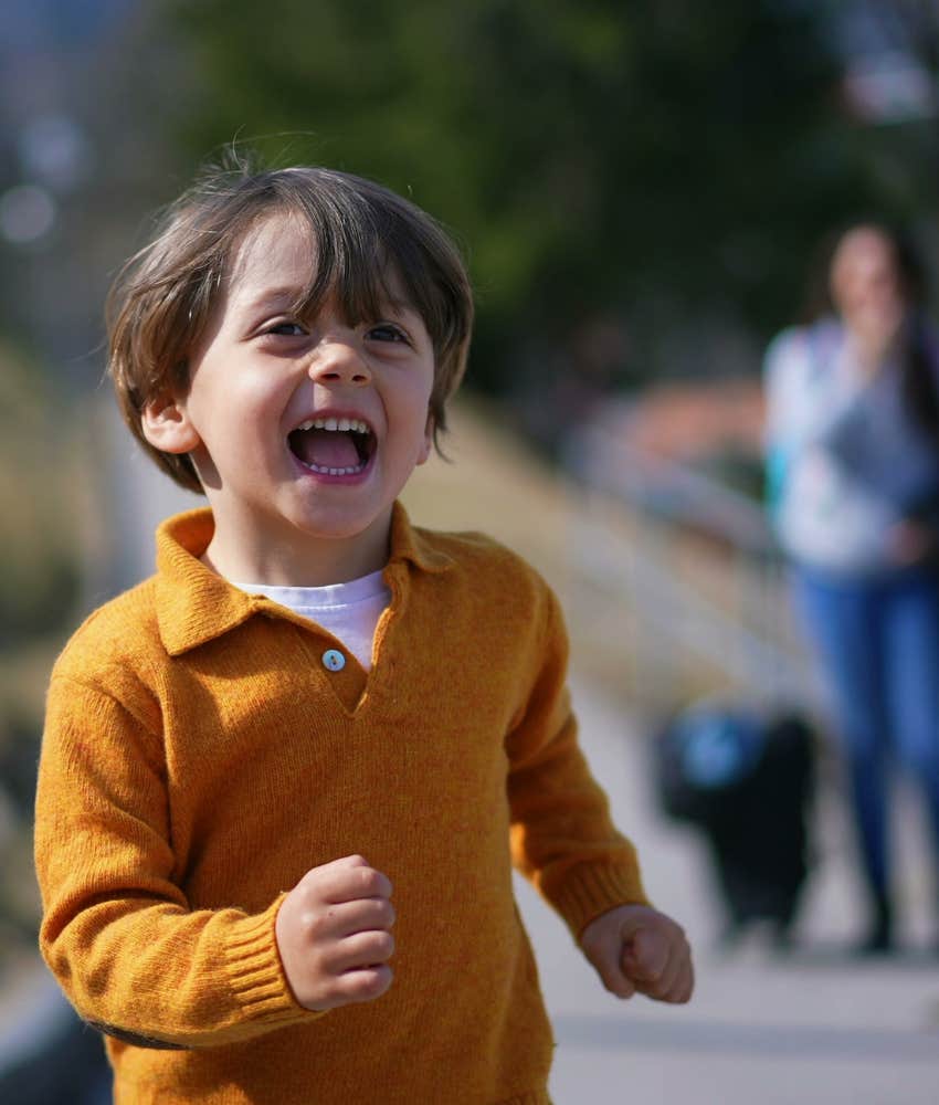 Joyful child runs showing life lesson