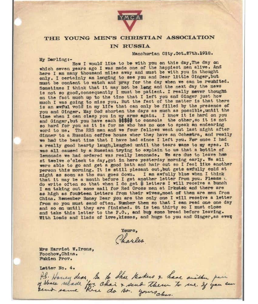 image of WWI love letter showing subscript about inclusion of photo