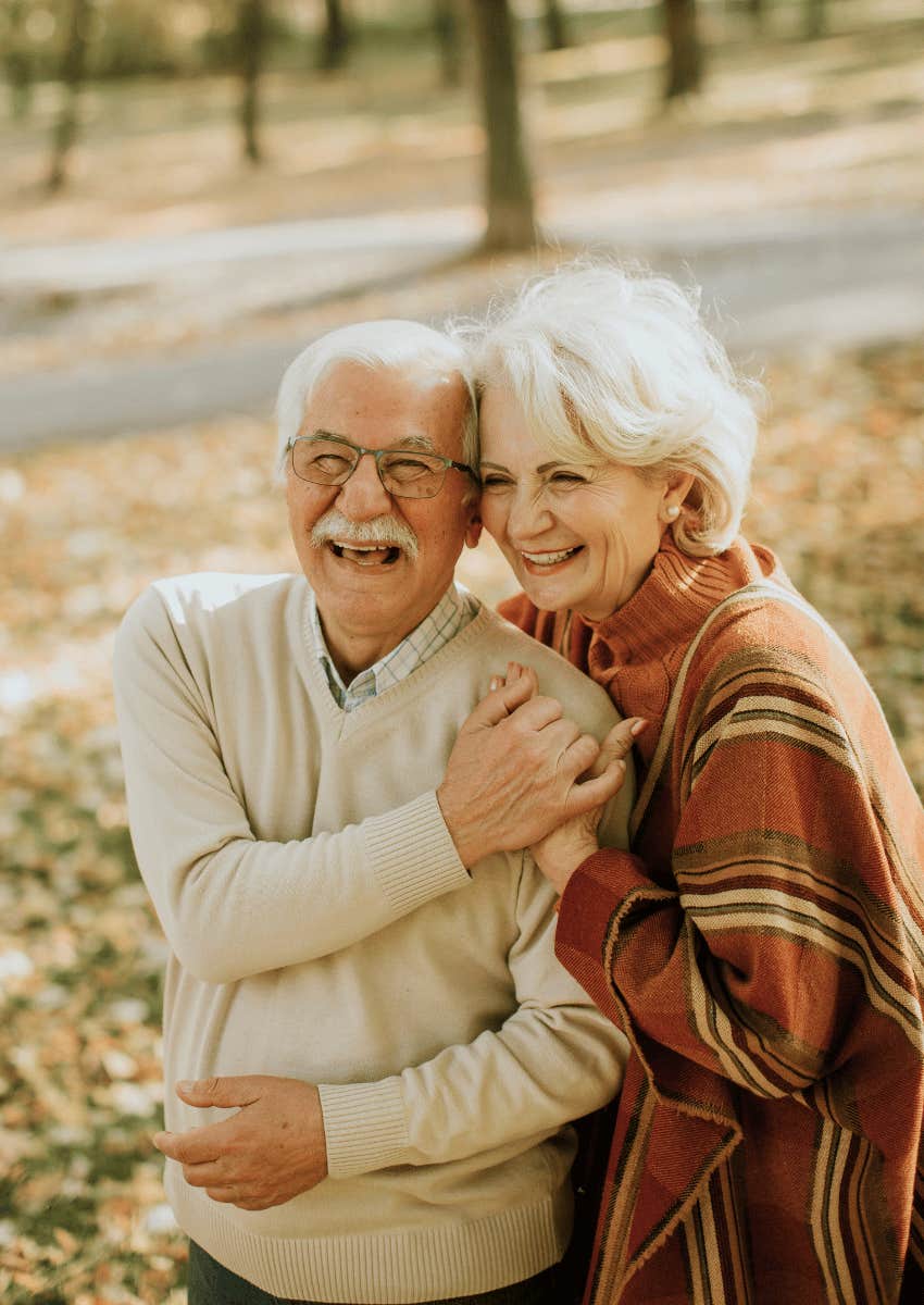 loving older couple hugging