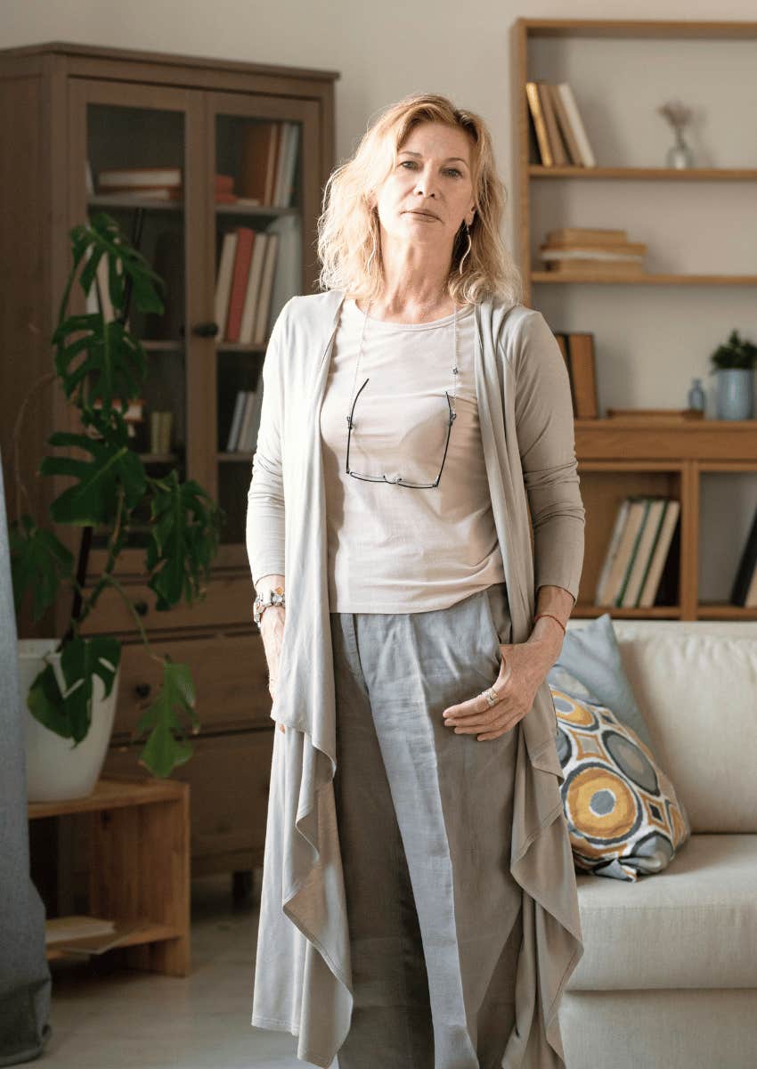 middle age woman happy and content being by herself