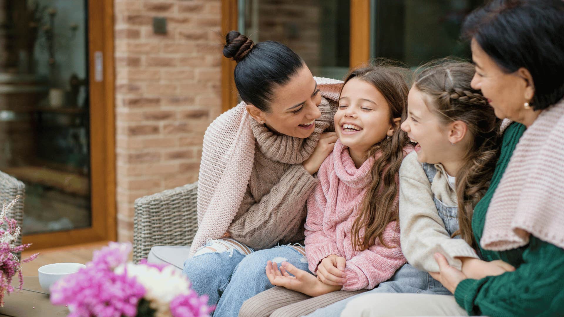 mom and children laughing together